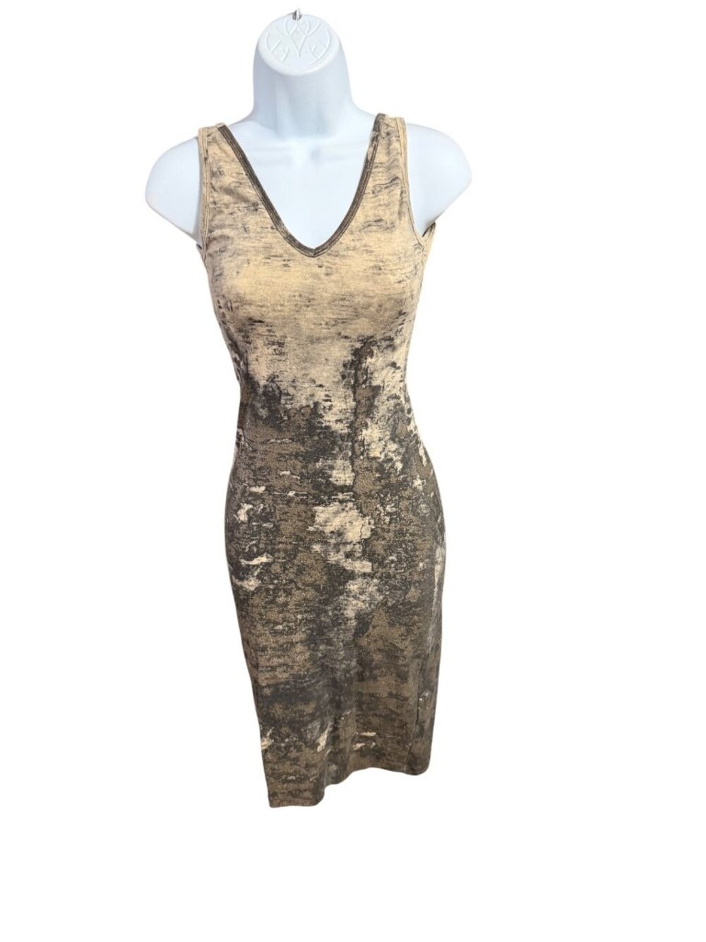 Isabel De Pedro Beige & Black Sleeveless Midi Dress With V-Neck Size 2